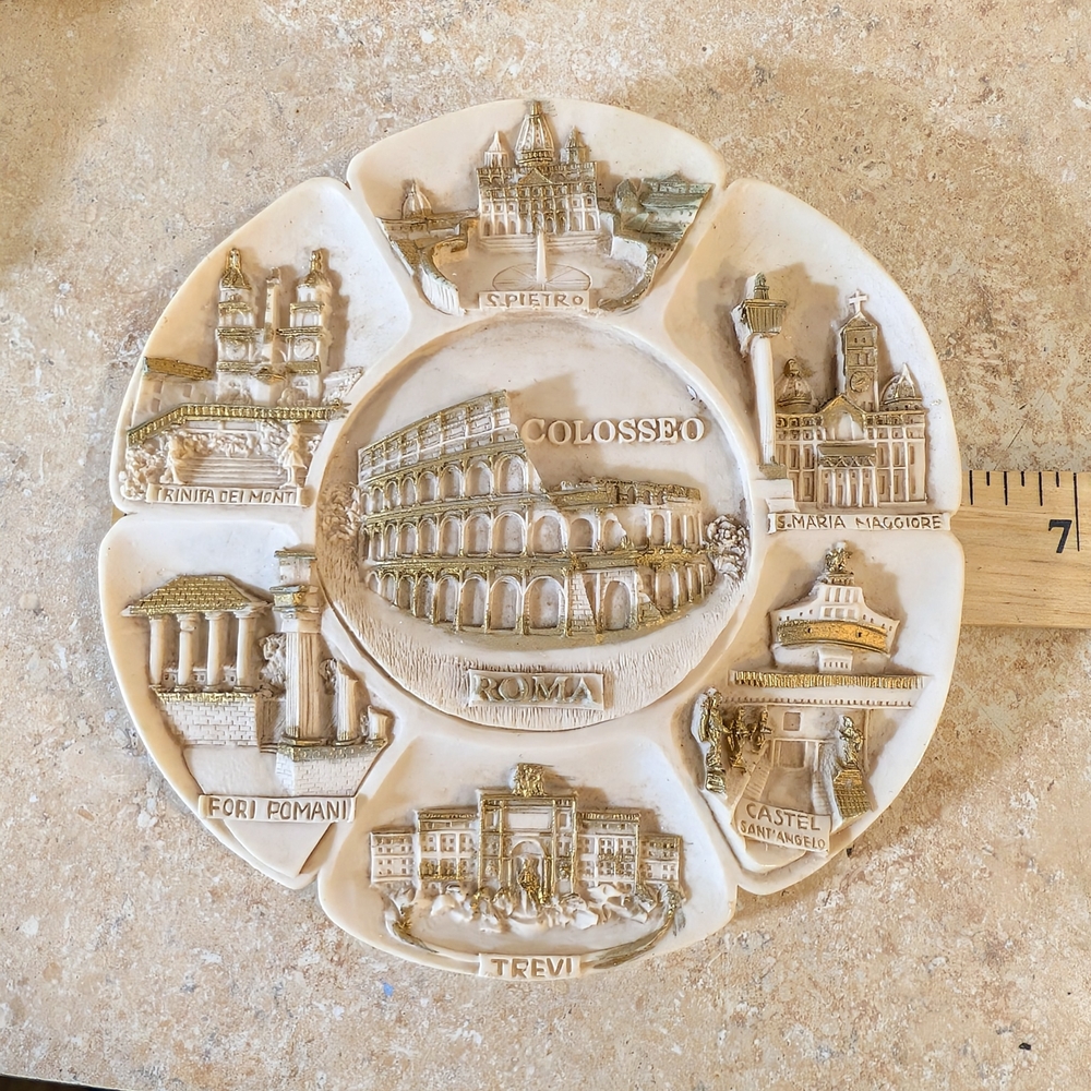 Rome Souvenir Plate with Landmarks Ceramic And Stone